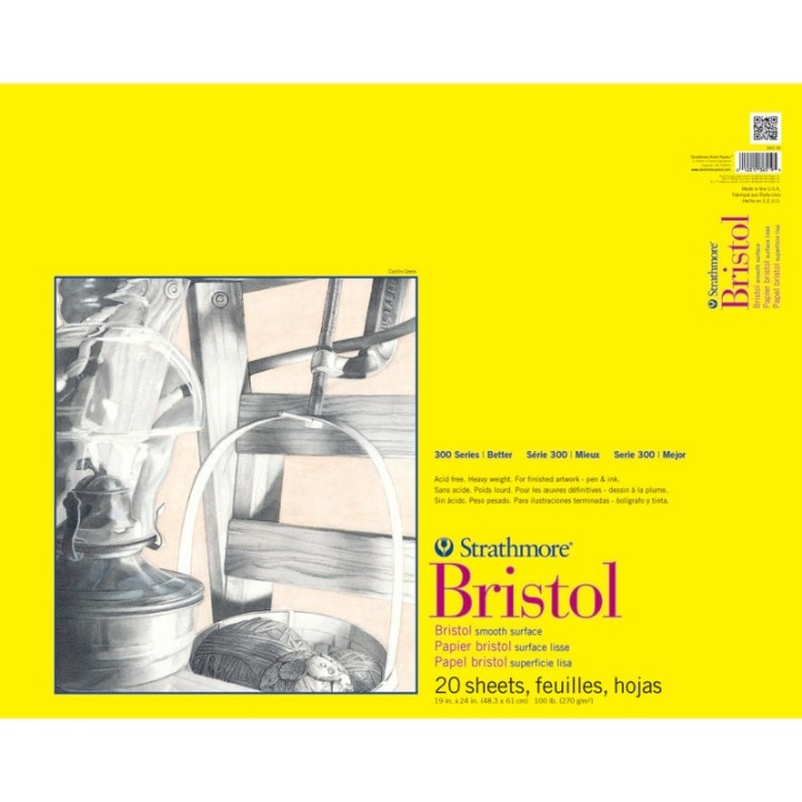 Strathmore 300 Series Bristol Pad, Smooth Finish, Tape Binding, 20 Sheet, 19x24 inch, 1 Count