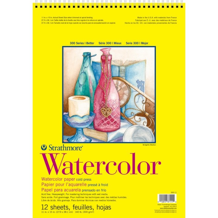 Strathmore 300 Series Watercolor Pad, Cold Pressed, Top Wire Binding, 12 Sheet, 11x15 inch, 1 Count