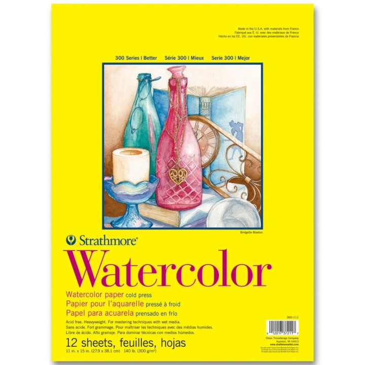 Strathmore 300 Series Watercolor Pad, Cold Pressed, Tape Binding, 12 Sheet, 11x15 inch, 1 Count