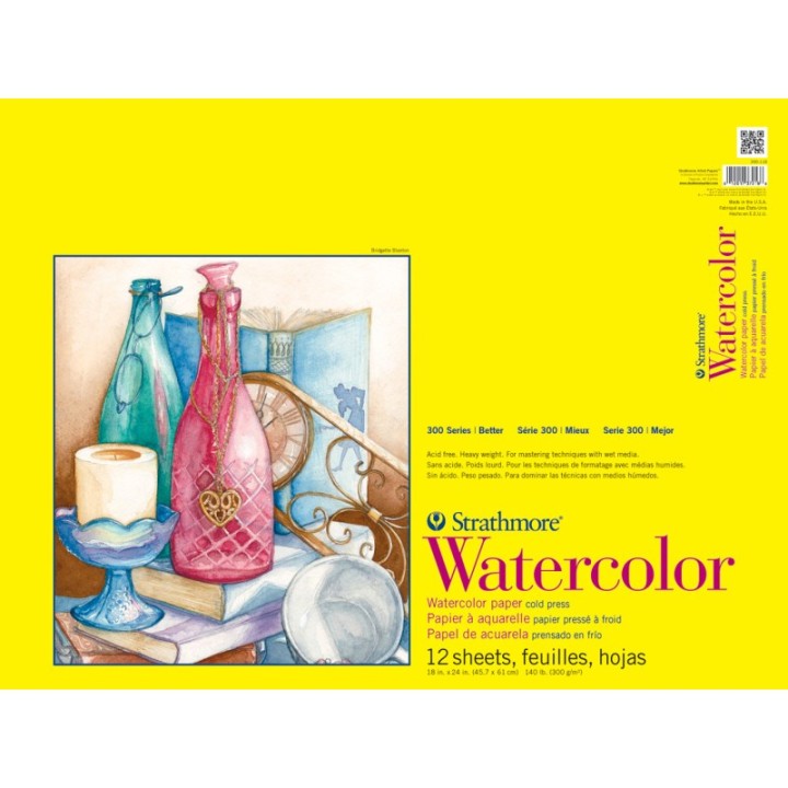 Strathmore 300 Series Watercolor Pad, Cold Pressed, Tape Binding, 12 Sheet, 18x24 inch, 1 Count
