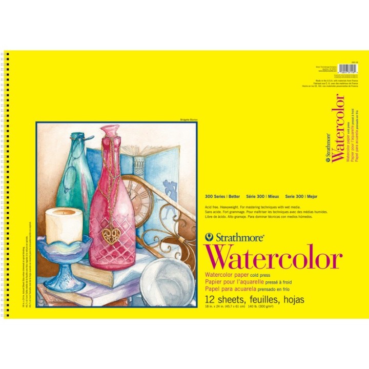 Strathmore 300 Series Watercolor Pad, Cold Pressed, Top Wire Binding, 12 Sheet, 18x24 inch, 1 Count