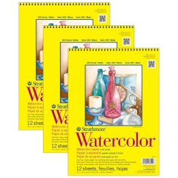 Strathmore 300 Series Watercolor Pad, Cold Pressed, Top Wire Binding, 12 Sheet, 9x12 inch, Pack of 3