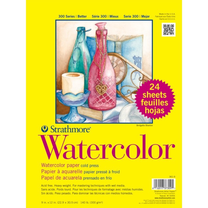 Strathmore 300 Series Watercolor Paper Pack, 9x12 inch, 24 Sheets