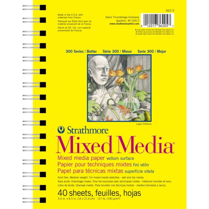 Strathmore 300 Series Mixed Media Pad, Side Wire Binding, 40 Sheet, 5.5x8.5 inch, 1 Count