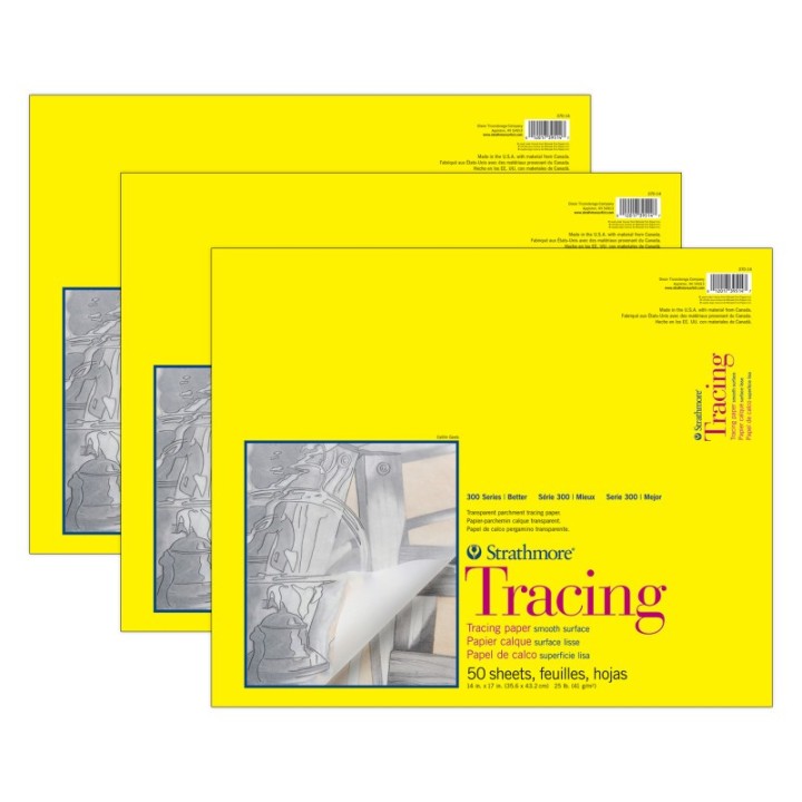 Strathmore 300 Series Tracing Pad, Tape Binding, 50 Sheet, 14x17 inch, Pack of 3