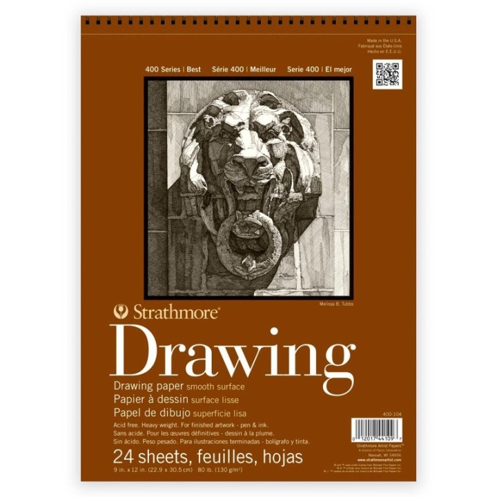Strathmore 400 Series Drawing Paper Pad, Smooth Finish, Wire Binding, 24 Sheet, 9x12 inch, 1 Count