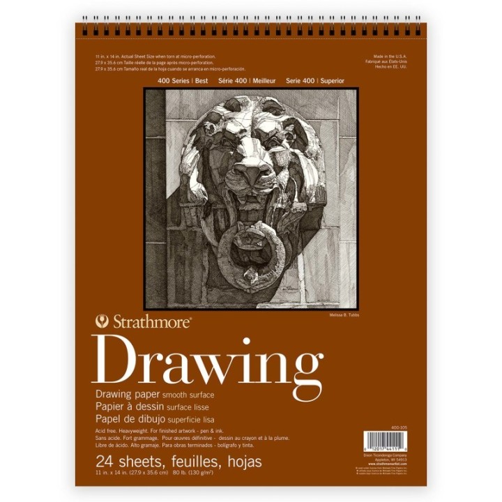 Strathmore 400 Series Drawing Paper Pad, Smooth Finish, Top Wire Binding, 24 Sheet, 11x14 inch, 1 Count