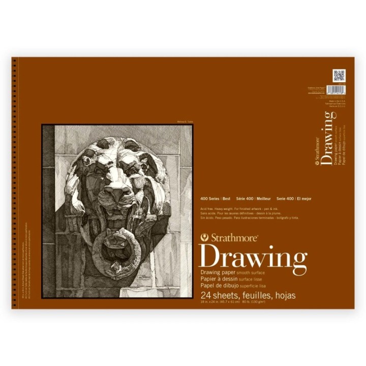 Strathmore 400 Series Drawing Paper Pad, Smooth Finish, Wire Binding, 24 Sheet, 18x24 inch, 1 Count