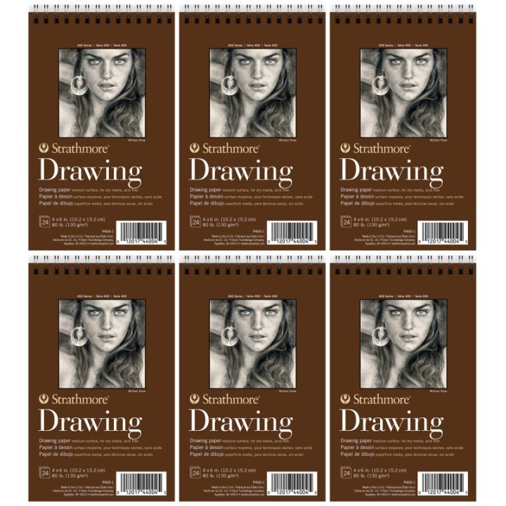 Strathmore 400 Series Drawing Paper Pad, Top Wire Binding, 24 Sheet, 4x6 inch, 1 Count, Pack of 6
