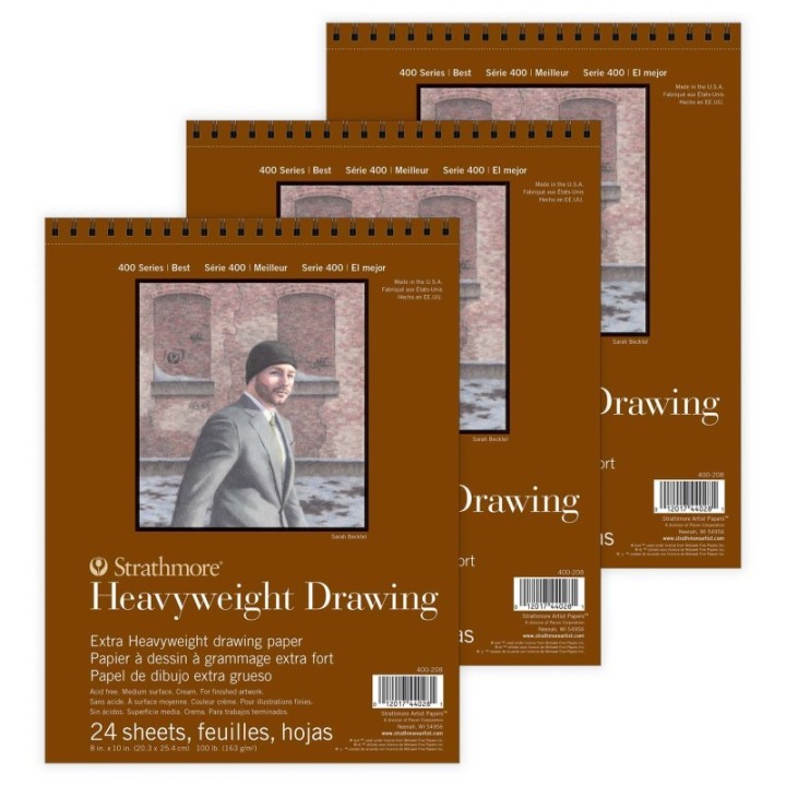 Strathmore 400 Series Drawing Paper Pad, Top Wire Binding, 24 Sheet, 8x10 inch, 1 Count, Pack of 3