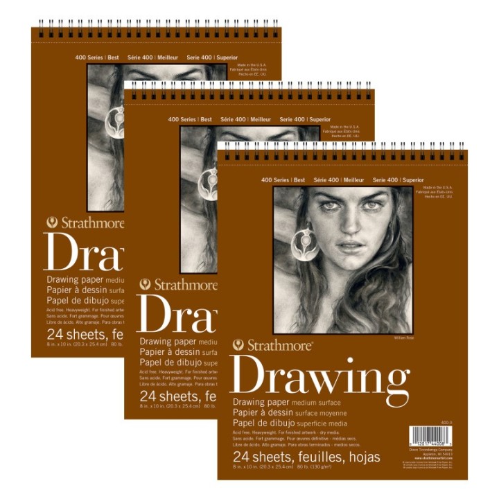 Strathmore 400 Series Drawing Pad, Smooth Finish, Wire Binding, 24 Sheet, 8x10 inch, Pack of 3