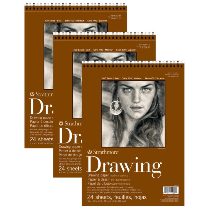 Strathmore 400 Series Drawing Pad, Smooth Finish, Wire Binding, 24 Sheet, 9x12 inch, Pack of 3