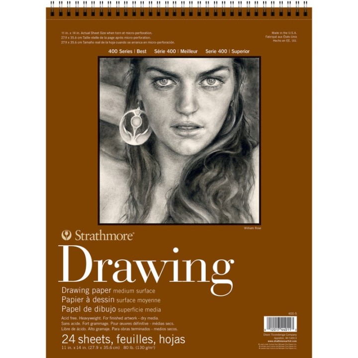 Strathmore 400 Series Drawing Pad, Smooth Finish, Wire Binding, 24 Sheet, 11x14 inch, 1 Count