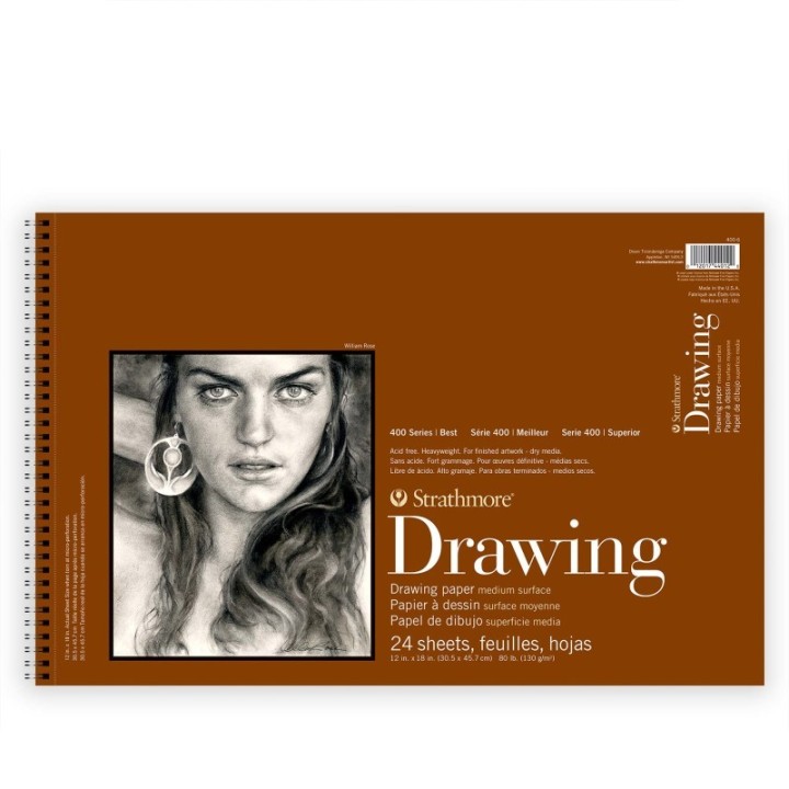 Strathmore 400 Series Drawing Paper Pad, Top Wire Binding, 24 Sheet, 12x18 inch, 1 Count