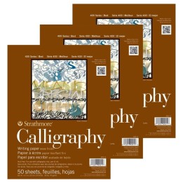 Strathmore 400 Series Calligraphy Paper Pad, Tape Binding, 50 Sheet, 8.5x11 inch, 1 Count, Pack of 3