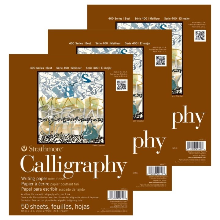 Strathmore 400 Series Calligraphy Paper Pad, Tape Binding, 50 Sheet, 8.5x11 inch, 1 Count, Pack of 3