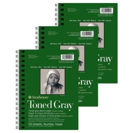 Strathmore 400 Series Sketch Paper Pad, Recycled, Toned Gray, Side Wire Binding, 50 Sheet, 5.5x8.5 inch, Pack of 3