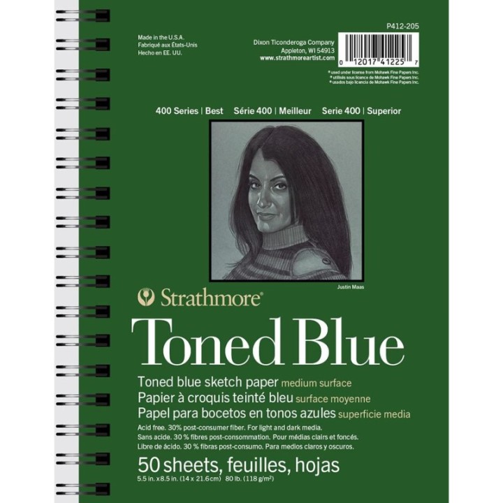 Strathmore 400 Series Sketch Pad, Recycled, Toned Blue, Side Wire Binding, 50 Sheet, 5.5x8.5 inch, 1 Count