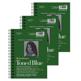 Strathmore 400 Series Sketch Pad, Recycled, Toned Blue, Side Wire Binding, 50 Sheet, 5.5x8.5 inch, Pack of 3