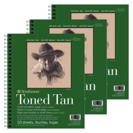 Strathmore 400 Series Sketch Pad, Recycled, Toned Tan, Side Wire Binding, 50 Sheet, 9x12 inch, Pack of 3