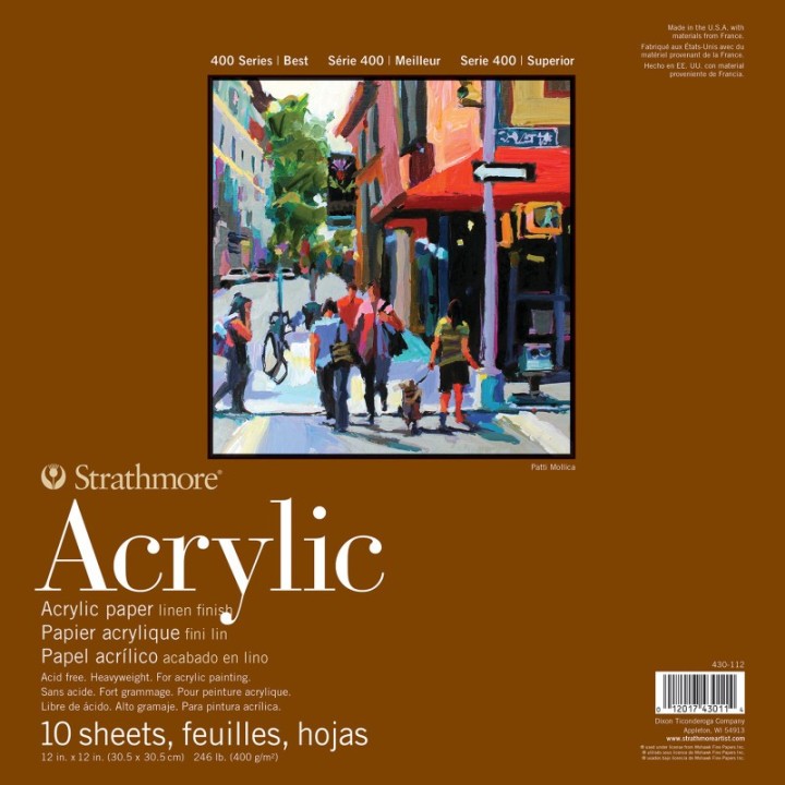 Strathmore 400 Series Acrylic Pad, Glue Binding, 10 Sheet, 12x12 inch, 1 Count