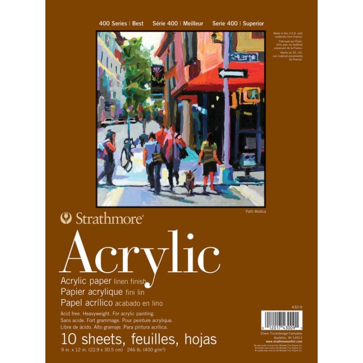 Strathmore 400 Series Acrylic Pad, Glue Binding, 10 Sheet, 9x12 inch, 1 Count