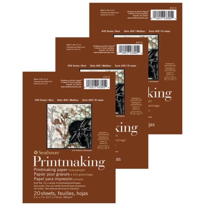 Strathmore 400 Series Printmaking Paper Pad, Heavyweight, Glue Binding, 20 Sheet, 5x7 inch, Pack of 3