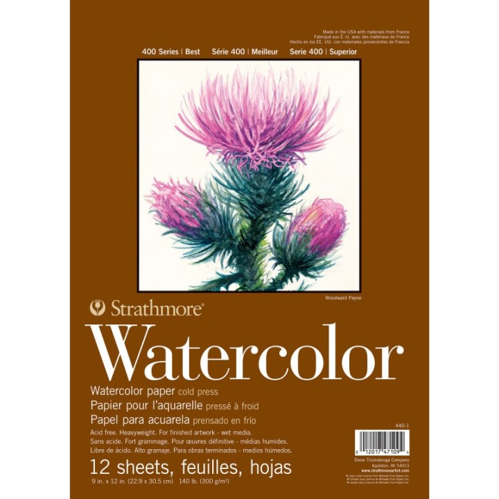 Strathmore 400 Series Watercolor Pad, Top Wire Binding, 12 Sheet, 9x12 inch, 1 Count