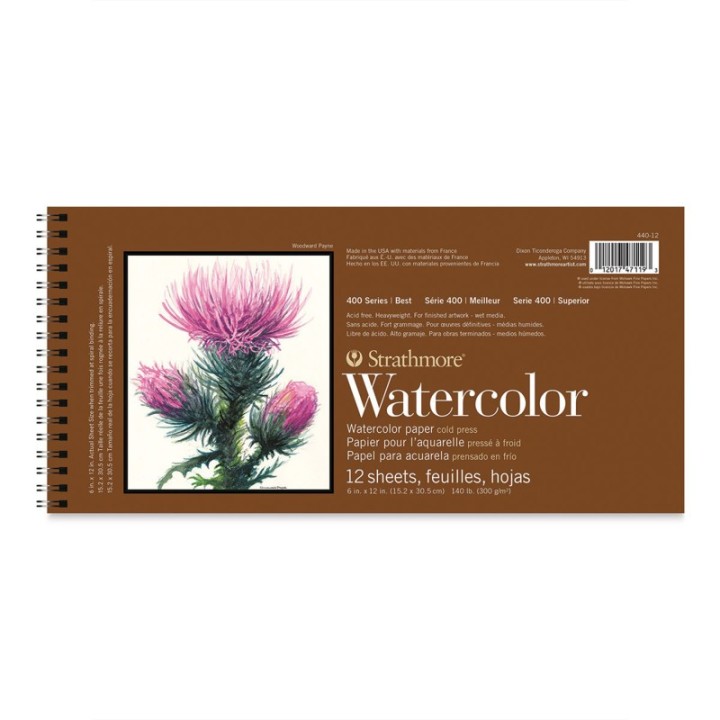 Strathmore 400 Series Watercolor Paper Pad, Cold Pressed, Tape Binding, 12 Sheet, 6x12 inch, 1 Count