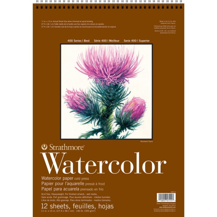 Strathmore 400 Series Watercolor Pad, Top Wire Binding, 12 Sheet, 11x15 inch, 1 Count