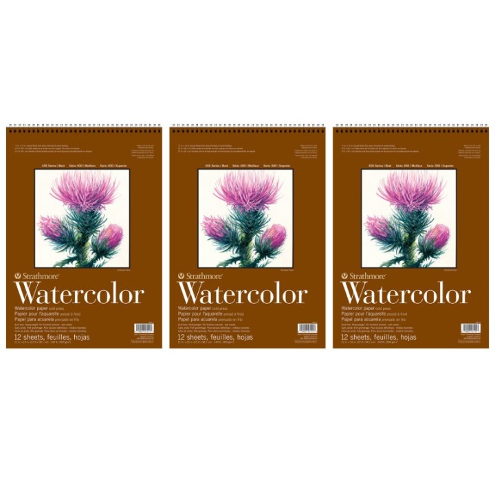 Strathmore 400 Series Watercolor Pad, Top Wire Binding, 12 Sheet, 11x15 inch, Pack of 3