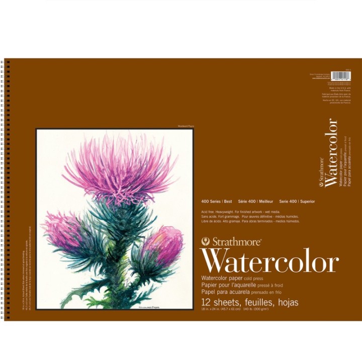 Strathmore 400 Series Watercolor Paper Pad, Cold Pressed, Side Wire Binding, 12 Sheet, 18x24 inch, 1 Count