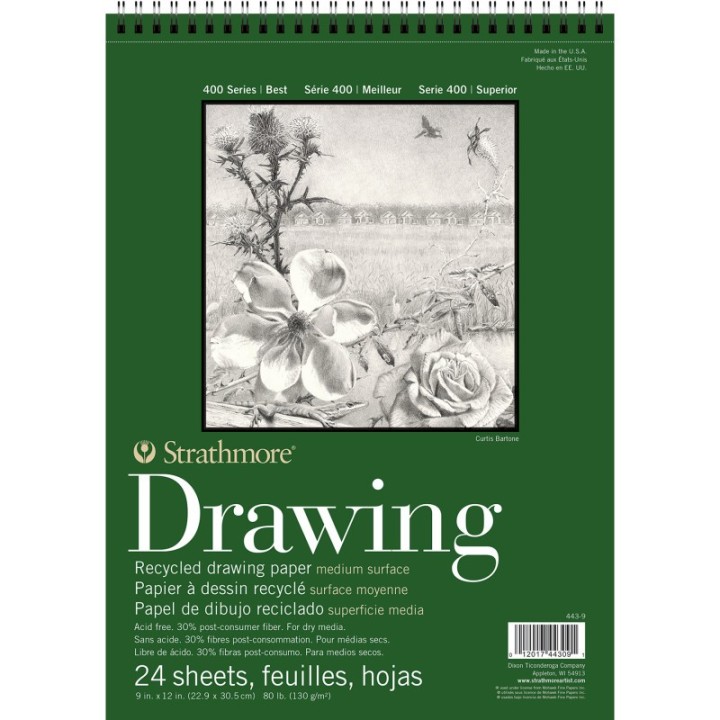 Strathmore 400 Series Drawing Pad, Recycled, Top Wire Binding, 24 Sheet, 9x12 inch, 1 Count