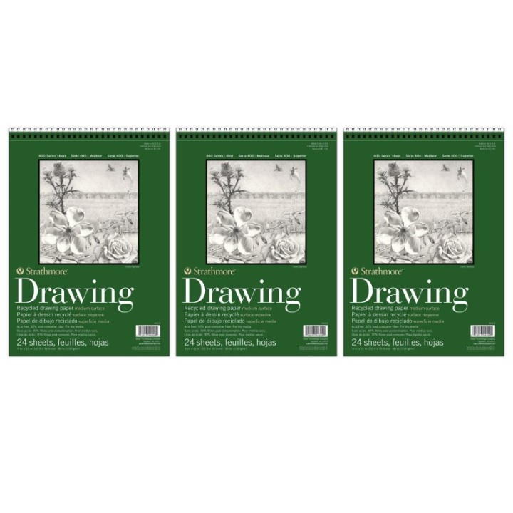 Strathmore 400 Series Drawing Pad, Recycled, Top Wire Binding, 24 Sheet, 9x12 inch, Pack of 3