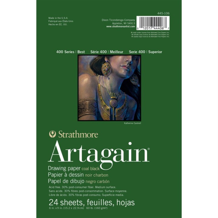 Strathmore 400 Series Artagain Pastel & Drawing Paper Pad, Coal Black, Glue Binding, 24 Sheet, 6x9 inch, 1 Count
