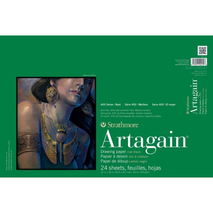 Strathmore 400 Series Artagain Pastel & Drawing Paper Pad, Coal Black, Glue Binding, 24 Sheet, 12x18 inch, 1 Count