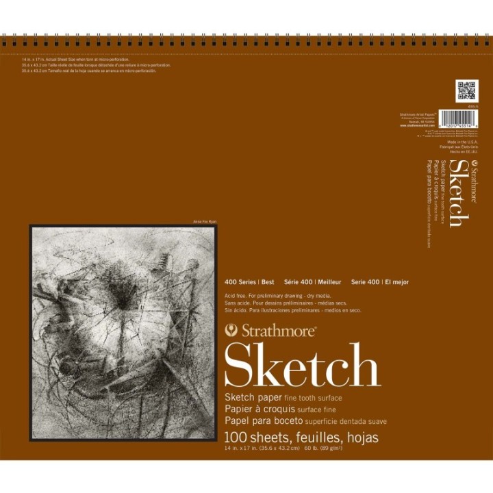 Strathmore 400 Series Sketch Paper Pad, Side Wire Binding, 100 Sheet, 14x17 inch, 1 Count
