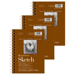 Strathmore 400 Series Sketch Pad, Side Wire Binding, 100 Sheet, 5.5x8.5 inch, Pack of 3
