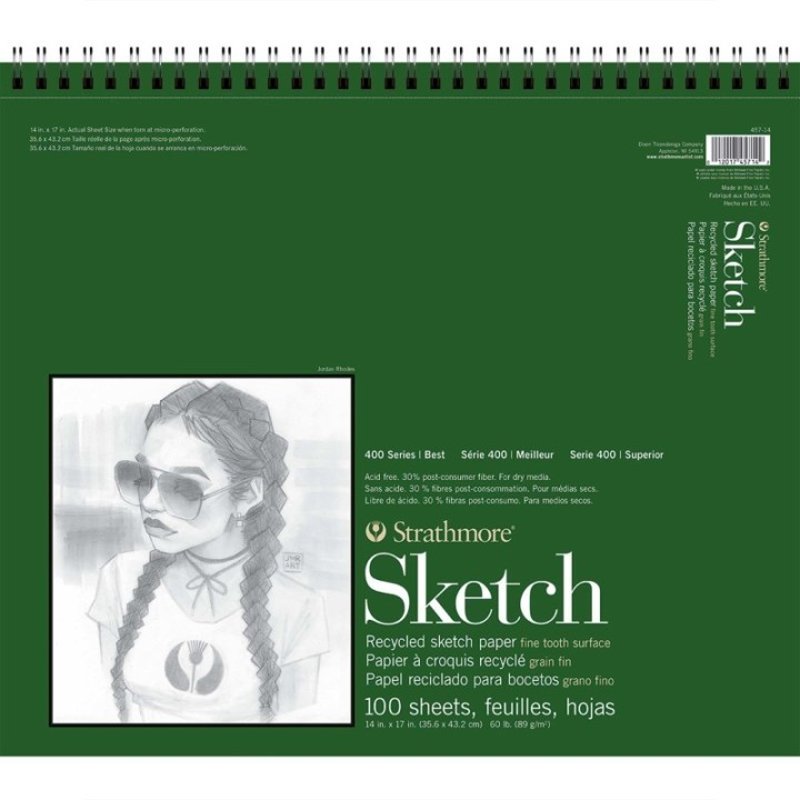 Strathmore 400 Series Sketch Paper Pad, Recycled, Side Wire Binding, 100 Sheet, 14x17 inch, 1 Count