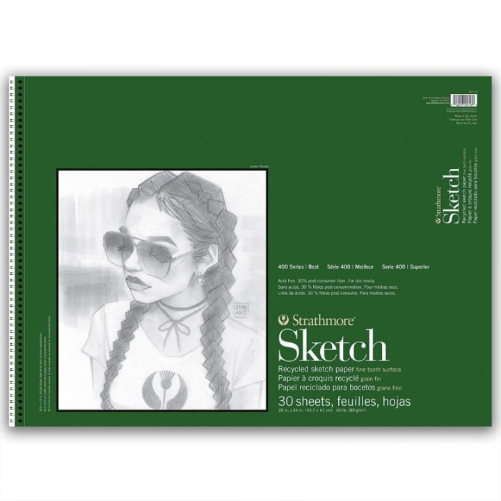 Strathmore 400 Series Sketch Paper Pad, Recycled, Side Wire Binding, 30 Sheet, 18x24 inch, 1 Count