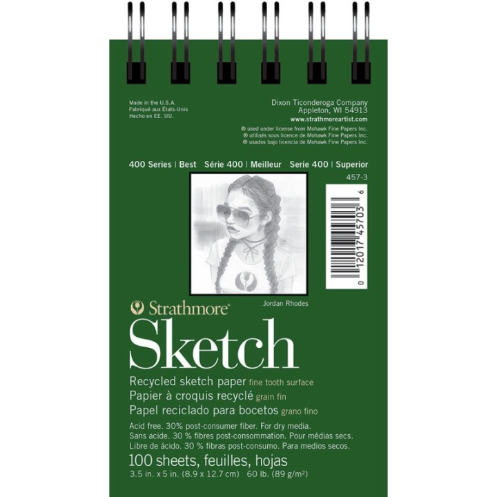 Strathmore 400 Series Sketch Pad, Recycled, Side Wire Binding, 100 Sheet, 3.5x5 inch, 1 Count
