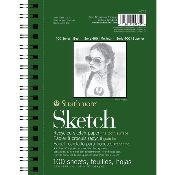 Strathmore 400 Series Sketch Pad, Recycled, Side Wire Binding, 100 Sheet, 5.5x8.5 inch, 1 Count