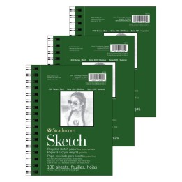 Strathmore 400 Series Sketch Pad, Recycled, Side Wire Binding, 100 Sheet, 5.5x8.5 inch, Pack of 3