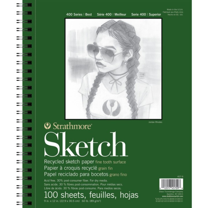 Strathmore 400 Series Sketch Pad, Recycled, Side Wire Binding, 100 Sheet, 9x12 inch, 1 Count