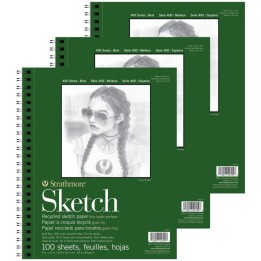 Strathmore 400 Series Sketch Pad, Recycled, Side Wire Binding, 100 Sheet, 9x12 inch, Pack of 3
