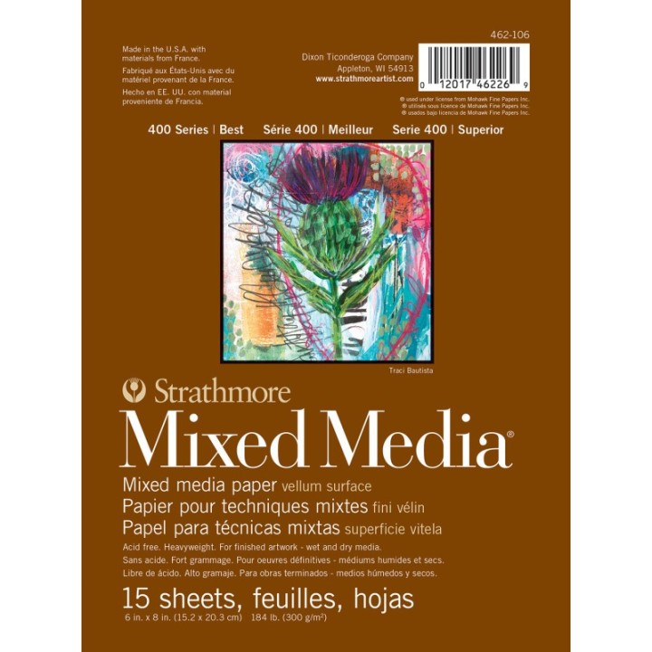 Strathmore 400 Series Mixed Media Pad, Glue Binding, 15 Sheet, 6x8 inch, 1 Count