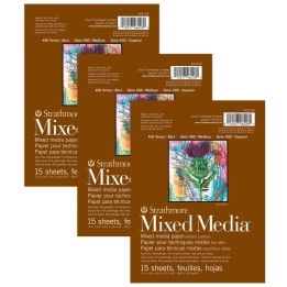 Strathmore 400 Series Mixed Media Pad, Glue Binding, 15 Sheet, 6x8 inch, Pack of 3