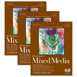 Strathmore 400 Series Mixed Media Pad, Glue Binding, 15 Sheet, 11x14 inch, Pack of 3