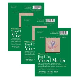 Strathmore 400 Series Mixed Media Pad, Toned Tan, Glue Binding, 15 Sheet, 6x8 inch, Pack of 3