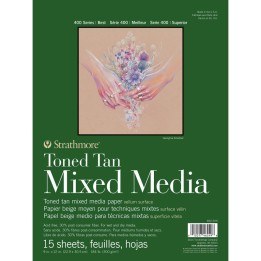 Strathmore 400 Series Mixed Media Pad, Toned Tan, Glue Binding, 15 Sheet, 9x12 inch, 1 Count